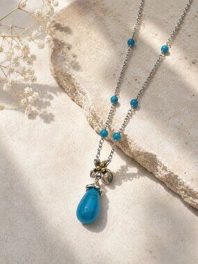Ann King Turquoise Drop Necklace .925& 18k